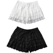 올러바웃 여성용 얇은 루즈핏 5단 레이스 밴딩 반바지 2종 세트