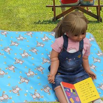 더해피 가방 일체형 양면방수 피크닉 매트 1인용, 몽키 스카이