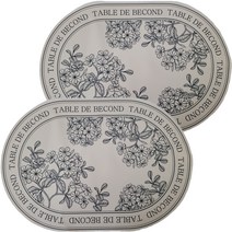Becond 실리콘 북유럽 타원 받침 미끄럼방지 방수 식탁 테이블 매트 2p, 베이지 수국, 43 x 29.5 cm