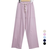 플랜데이 여성용 베이직 컬러 시즌 밴딩 와이드 코튼 팬츠