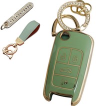 루루형제 쉐보레 말리부 / 알페온 TPU 키케이스 + 큐빅 전화번호 키링 + 가죽 스트랩 세트, 키케이스+번호키링+가죽스트랩, AC-05, 올리브그린