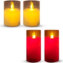 파티쇼 리얼 LED 양초 소형 8cm 2p + 대형 12cm 2p 세트, 베이지(소형), 레드(대형), 1세트