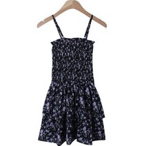 시크블랙 키트르 플라워 프린팅 스모크 밴딩 끈 나시 미니 원피스 cpops9001k35