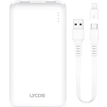 라이코스 슬림 듀얼 보조배터리 10000mAh + C타입 케이블 + 8핀 젠더 세트, BND-2PCPPB100A, 화이트