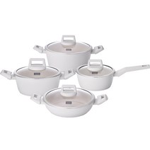 키친플라워 인덕션 쿠킨 IH 그린우드 냄비 세트 4개, 아이보리, 편수냄비 18cm + 양수냄비 20cm + 양수냄비 24cm + 전골냄비 24cm