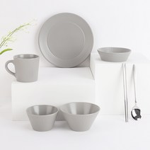 블룸엣홈 스트리샤 1인 식기홈세트 6p, 라이트그레이, 공기 + 대접 + 머그컵 + 찬기중 + 찬기대 + 수저