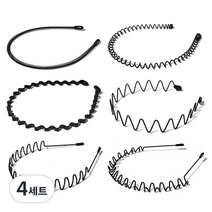 데일리프렌즈 와이어 철 물결 스프링 헤어밴드 6종 세트, 4세트, 블랙