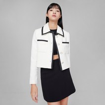 미쏘 여성용 라운드넥 배색 트위드 자켓