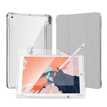 요이치 스마트커버 애플펜슬 수납홀더 태블릿PC 케이스 + 종이질감 액정보호필름 세트, 그레이 + 후면투명