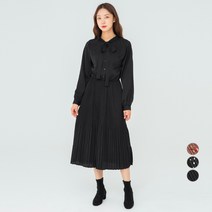 캐럿 여성용 리본 플리츠 플레어 원피스