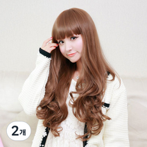 뿌이뿌이가발 여성 롱 웨이브 통가발 모스피, 밀크브라운, 2개
