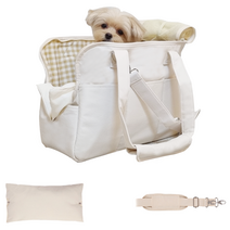 난펫 강아지 기내용 슬링백 산책 이동 가방   쿠션   크로스끈 세트, 아이보리
