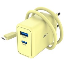 SKY 필 GaN 25W 초고속 충전기 + USB C to C 40W 충전 케이블, 옐로우, 1세트