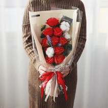 이플린 목화 장미 비누꽃 꽃다발 추억꽂이세트, 레드