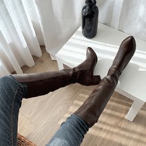 라온디 스웨이드 믹스 스판 청키굽 롱부츠