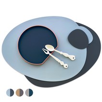 심플리까사 실리콘 테이블매트 2종 + 티코스터 2종 세트, 더스티 블루, 차콜 그레이, 테이블매트(W 43cm x L 34cm x 두께 1.4mm), 티코스터(W 11cm x L 10cm x 두께 1.4mm)