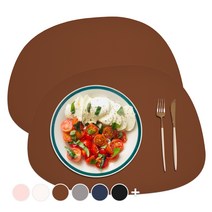 소이믹스 블링 조약돌 방수 가죽 테이블 매트 2p, 카멜, 42 x 32cm