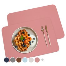 소이믹스 포시즌 스퀘어 북유럽 방수 가죽 테이블매트 2p, 인디로즈, 40 x 30 cm