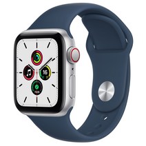 Apple 애플워치 SE, 40mm, GPS+Cellular, 실버 알루미늄 케이스, 어비스블루 스포츠 밴드