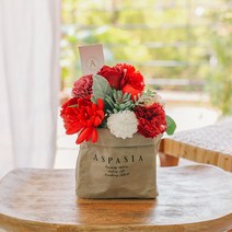 아스파시아 비누꽃 샬롯 카네이션 페이퍼백 센터피스, 레드, 1개