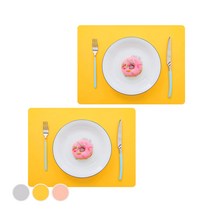 드방스 사각 실리콘 테이블 식탁 매트 2p, 노랑, 40 x 30cm