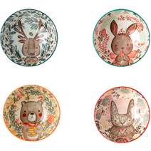 착한살림 귀여운 북유럽 캐릭터 대접 국그릇 4종 세트, 네이비, 그린, 오렌지, 레드, 1세트