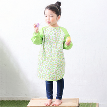 플리에 여아용 긴소매 앞치마, 연두 + 오렌지