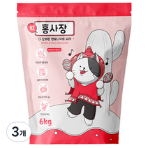 홍사장 무향 벤토나이트 고양이 모래, 3개, 6kg