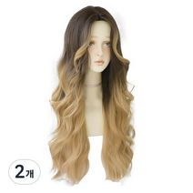 JS컴퍼니 웨이브 전체가발, 금발 투톤, 2개