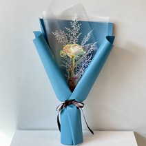 미다운플라워 조화 홀로그램 장미 미니 꽃다발 한송이 눈꽃 조화, 아쿠아마린