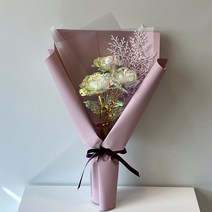 미다운플라워 조화 홀로그램 장미 미니 꽃다발 세송이 눈꽃 조화, 인디퍼플
