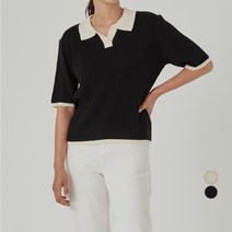 Afinar 컬러블럭 반팔 카라 니트