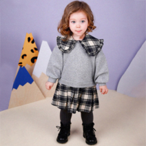 몰리멜리 여아용 체크 카라 밍크 기모 원피스