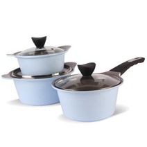 키친웰 벨로스 세라믹 코팅 냄비 3종세트, 스카이블루, 양수냄비 16cm + 20cm + 편수냄비 18cm
