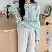 투데이앤룩 여성용 루즈핏 스트라이프 티