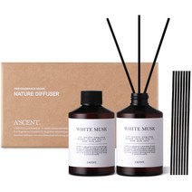 에이센트 네이처 실속형 디퓨저 200ml 2p + 섬유스틱 10p, 화이트머스크