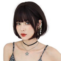 하이유니 볼륨 매직 펌 헤어 단발 통가발 가발 31cm + 가발망 + 거치대 세트, 챠콜블랙, 1세트