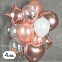 파티팡 천장풍선세트 풍선 랜덤 발송 20p + 은박풍선 3p + 양면테이프 + 컬링리본, 로즈골드 은박 하트&별&라운드, 4세트
