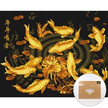 아트조이 DIY 보석 십자수 캔버스형 50 x 40 cm, 황금잉어, 1세트