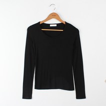 빼빼 여성용 유넥 긴팔 슬림 골지 레이온 스판 티셔츠