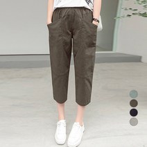 유니제이 여성용 코튼 밴딩 8부 배기팬츠