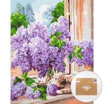 아트조이 DIY 보석 십자수 캔버스형 50 x 40 cm, 고양이와 라일락, 1세트