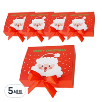 도나앤데코 크리스마스 직사각 포장 상자 소 5p + 리본 5p, 스마일산타 레드, 5세트