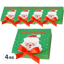 도나앤데코 크리스마스 직사각 포장 상자 소 5p + 리본 5p, 스마일산타 그린, 4세트