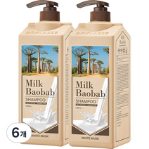 밀크바오밥 대용량 우유단백질 손상모 샴푸 화이트머스크향, 1000ml, 6개