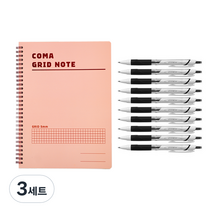 투코비 코마 스프링 그리드노트 + 제트스트림 볼펜 흑색 0.5mm 10p 세트, 핑크(노트), 3세트