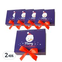 도나앤데코 크리스마스 직사각 포장 상자 중 5p + 리본 5p, 눈사람 딥블루, 2세트