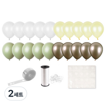 파티짱 벌룬 클라우드 풍선 가랜드 스트랩 구름 풍선 4종 x 5p + 가랜드 + 컬링리본 + 양면테이프, 올리브그린, 아이보리, 화이트, 크롬골드(풍선), 2세트