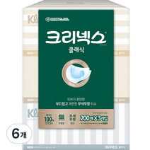 크리넥스 클래식 천연펄프 미용티슈 2겹, 200매, 6개