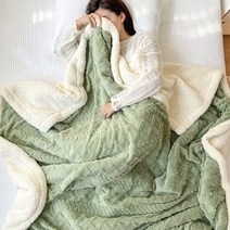 메이크포 XL사이즈 극세사 양털 캠핑 소파 무릎 담요, 그린, 1개